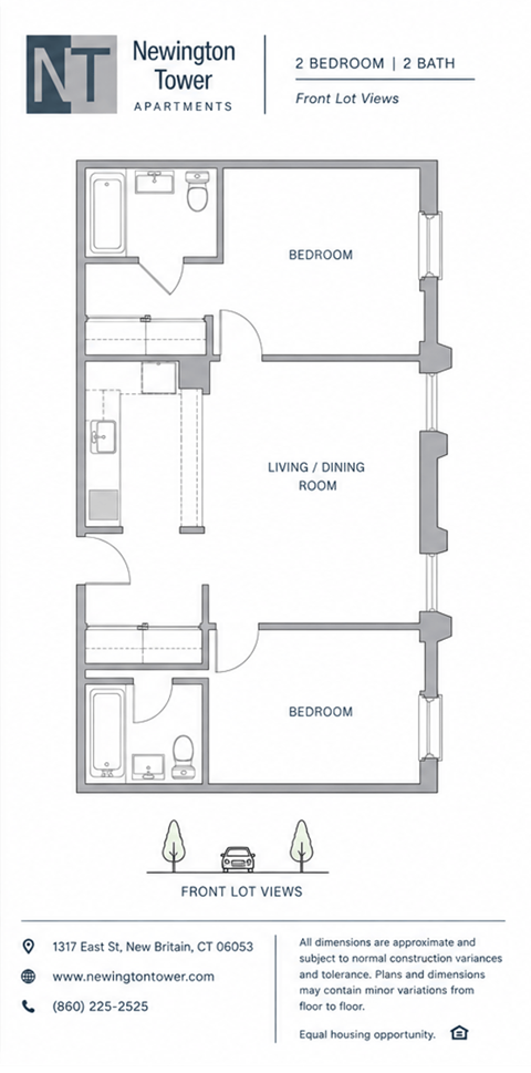 Floor plan for 2 beds, 2 baths, 960 sqft